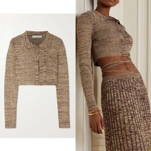 Christopher Esber Cropped Melange Ribbed-knit Cardigan - Chocolate